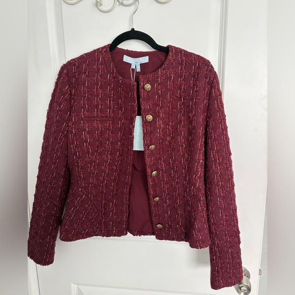 Hill House The Valentina Jacket in Burgundy Tweed NWT Size XS - Picture 3 of 10